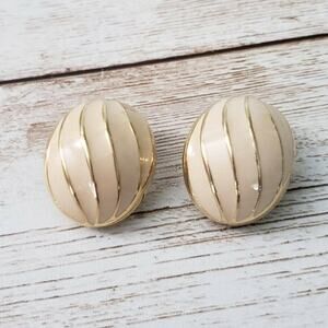 Vintage Clip On Earrings - Cream with Gold Tone Detail Statement